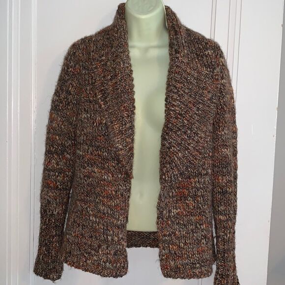 Mottled brown/orange/cream wool open cardigan - Picture 1 of 6